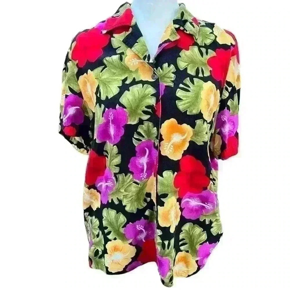 Vintage Hawaiian Floral Shirt Approx. Size L - Picture 1 of 9